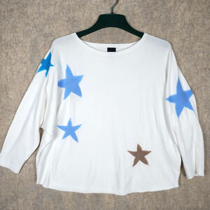 Aaeda Women’s Knit Sweater with Natural Stretch Felted Stars XL Dolman‎ Sleeves
